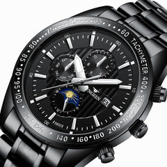 FNGEEN 5800 Men Three Eyes and Six Pins Watch Student Quartz Watch, Black Steel Black Surface, Black Steel White Surface, White Steel Black Surface, White Steel White Surface, Black Leather Black Steel Black Surface                                     ...