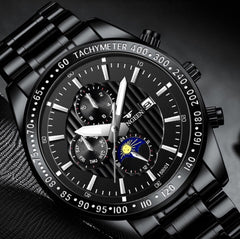 FNGEEN 5800 Men Three Eyes and Six Pins Watch Student Quartz Watch, Black Steel Black Surface, Black Steel White Surface, White Steel Black Surface, White Steel White Surface, Black Leather Black Steel Black Surface                                     ...