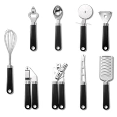 9 in 1 Plastic Handle Stainless Steel Kitchen Utensils Household Gadget Set, Cyan, Black