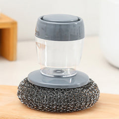 Multifunctional Push-Type Cleaning Brush Kitchen Detergent Automatic Liquid Addition Dishwashing Brush, Steel Ball Pot Brush, PET Pot Brush