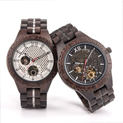 Hollow Dial Wooden Strap Men Mechanical Watch, D27-1, D27-2