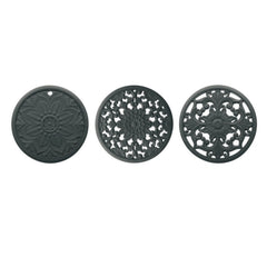 3 in 1 Hollow Flower Silicone Heat Insulation Pad Anti-Scalding Pot Bowl Pad Set, Black, Yellow, Blue, Green, Purple, Gray