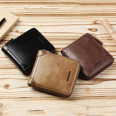 WEIXIER W98 Men Hand Take Short Wallet Zipper Bag, Dark Brown, Khaki, Black
