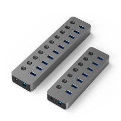 Blueendless USB Splitter Aluminum Alloy QC Fast Charge Expander, 7-port (12V2A Power), 10-port (12V4A Power)