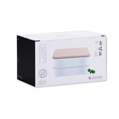 Office Double-layer Separated Lunch Box Wooden Portable Microwaveable Heating Student Bento Box with Cutlery, Double-layer