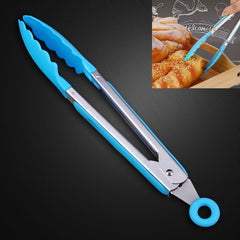 Kitchen Silicone Cooking Salad Stainless Steel Handle Food Clip, Steel Handle Food Clip(Blue)