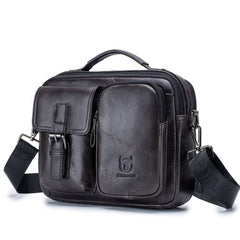 BULL CAPTAIN 036 Men Leather Shoulder Bag Retro First-Layer Cowhide Messenger Bag, Black, Iron Blue, Beige, Brown, Yellow Brown