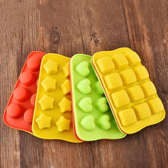 Silicone Chocolate Mold Tray Creative Geometry Shaped Ice Cube Cake decoration Mold, Round, Square, Heart, Star