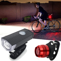 Bicycle Highlight USB Rechargeable Lamp Waterproof Bicycle Headlight Taillight Set, Headlight + Taillight (Black)