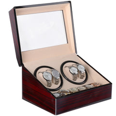Watch Shaker 4+6 Digits Mechanical Watch Automatic Winding Watch Box Watch Shaker ,US Plug, Red Sandalwood, Black