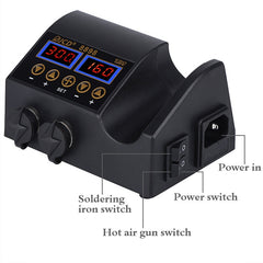 Hot Air Desoldering Station Dual Digital Display Two In One Temperature Control Electric Soldering Iron Soldering Station,, EU Plug