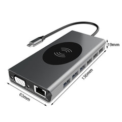 BX15W USB HUB Type-C Docking Station with Wireless Charge Function, BX15W