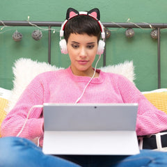 T6 Cute Cat Ear Decoration for Headphones, Black, White