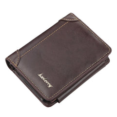 Baellerry D9159 Men Short Tri-Fold Zip Coin Purse Thin Card Holder, Black, Brown, Coffee