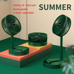 Portable Folding Fan  Retractable Floor Standing Fan,Style:, Rechargeable (Green), USB Plug In (Green)