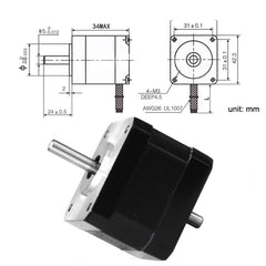 42BYGH34-1304B 1.3A 0.30N 3D Printer 42-Step Moto Dual Output Shaft Carving Machine, 42BYGH34-1304B
