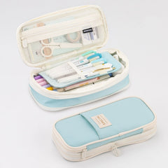 Angoo Macaron Double-layer Retractable Large-capacity Pencil Case Stationery Box, Pink, Green, Light Blue, Dark Blue, Purple