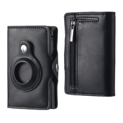FY2108 Tracker Wallet Metal Card Holder for AirTag 2nd Gen / AirTag 1st Gen, Crazy Horse (Black)