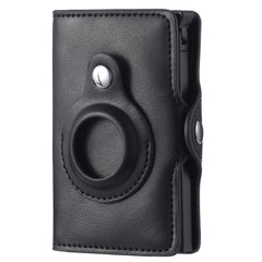 FY2108 Tracker Wallet Metal Card Holder for AirTag 2nd Gen / AirTag 1st Gen, Crazy Horse (Black)