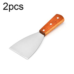 2pcs Stainless Steel Pizza and Steak Shovel Wooden Handle Slanted Shovel Kitchen Tool, L, S