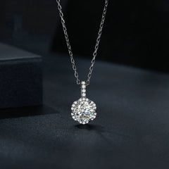 Sterling Silver S925 White Gold Plated Zircon Moissanite Necklace, MSN007