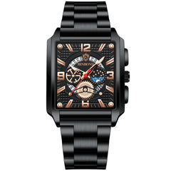 BINBONG B6575 Men Vintage Square Multifunctional Waterproof Luminous Quartz Watch, Black-Rose Gold-Black-Rose, Black-Black-Black-White, Black-Black-Black-Rose, Full Gold-Black, White-Black, Brown Leather-Rose Gold-Black, Black Leather-Rose Gold-Black  ...