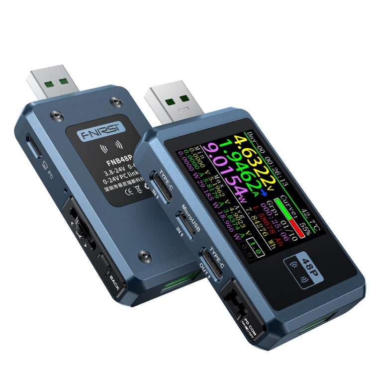 FNIRSI FNB48P USB Mobile Phone DC Power Charger Detector, Color:, Bluetooth Blue, Without Bluetooth Black