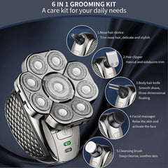 9 Knife Head Multifunctional USB Shaver Full Body Water Washing Shaver Men Hair Bald, 6 In 1