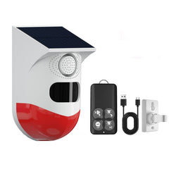 Infrared Motion Detector Solar Outdoor PIR Wireless Strobe Siren Detector Sound Alarm, CT80R USB Upgrade Model