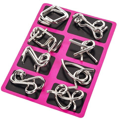 8pcs /Set Intelligence Unlocking Kids Puzzle Nine Links Toys, A Model Yellow, B Model Blue, C Model Pink, D Model Green