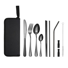 Portable Stainless Steel Cutlery Set Outdoor Picnic Knife And Fork Tool With Storage Bag, A Model Silver, A Model Gold, A Model Black, B Model Silver, B Model Gold, B Model Black, C Model Silver, C Model Black