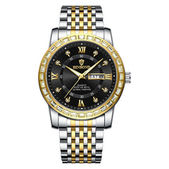 BINBOND B2202 Diamond Dual-calendar Luminous Quartz Watch, Inter-gold-Blue, Inter-gold-Green, Inter-gold-Black, Inter-gold-White, Full-gold-Gold, Full-gold-Black, White Steel-Blue, White Steel-Black