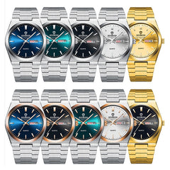 BINBOND B102 Dual-calendar Leisure Waterproof Luminous Quartz Watch, White Steel-Blue