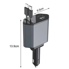 4-In-1 120W Multifunctional USB Retractable Dual-Line Digital Display Car Fast Charger