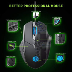 Inphic PW1H Wired Silent Illuminated Computer Gaming 6-Button Mouse