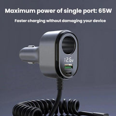 120W Car Cigarette Lighter With Voltage Display Car Phone Charger With Spring Cable, GE09