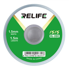 RELIFE RL-20C PCB Solder Cleaning Corrosion-Resistant Solder Removal Tape, 1.5mm x 1.5m, 2mm x 1.5m, 2.5mm x 1.5m, 3mm x 1.5m, 3.5mm x 1.5m