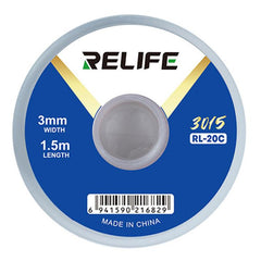 RELIFE RL-20C PCB Solder Cleaning Corrosion-Resistant Solder Removal Tape, 1.5mm x 1.5m, 2mm x 1.5m, 2.5mm x 1.5m, 3mm x 1.5m, 3.5mm x 1.5m