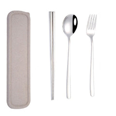 3pcs / Set Portable Stainless Steel Tableware Creative Set Chopsticks Spoon Fork Gift, Steel, Black, Pink, Red, Blue