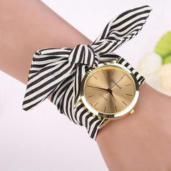 Women Fashion Striped Fabric Strap Quartz Watch