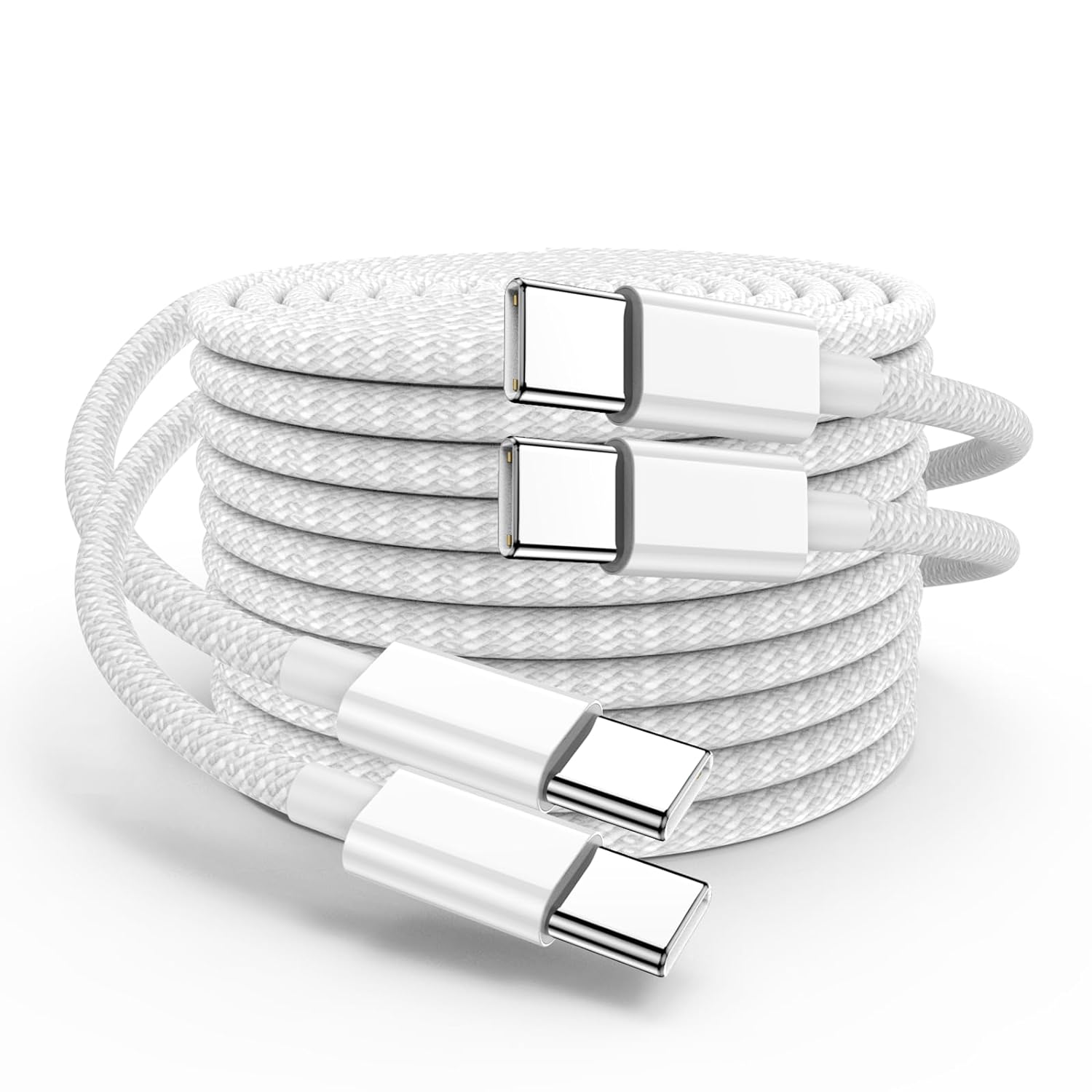 USB Type C to C braided charging cable by Phone Base, 1 meter, compatible with iPhone, Samsung, MacBook, fast 30W power delivery.