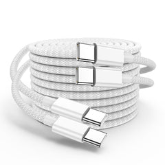 USB Type C to C braided charging cable by Phone Base, 1 meter, compatible with iPhone, Samsung, MacBook, fast 30W power delivery.