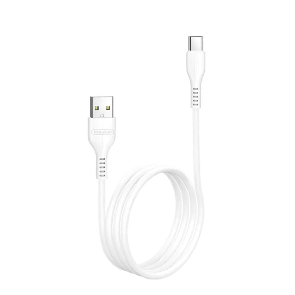 Phone Base USB A to USB C fast charging data cable, 2 meters long, with durable design and sleek black finish.