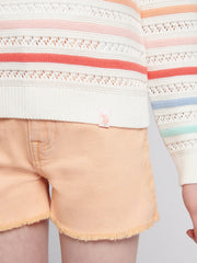 Girls Pointelle Stripe Knit Jumper in Bright White