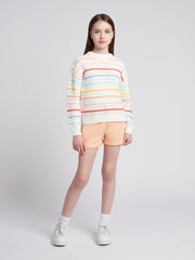 Girls Pointelle Stripe Knit Jumper in Bright White