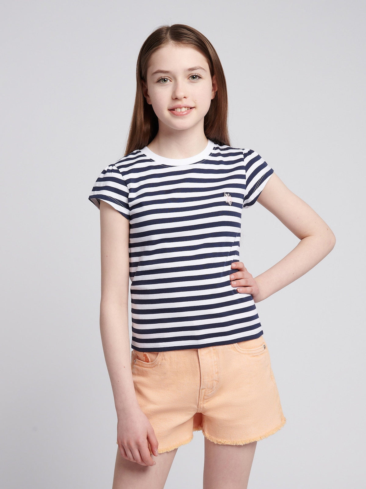 Girls Double Horsemen Mixed 2 Pack Cap Sleeve Tees in Navy Iris