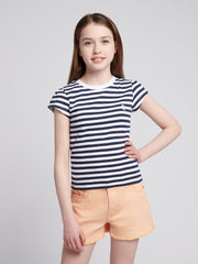 Girls Double Horsemen Mixed 2 Pack Cap Sleeve Tees in Navy Iris
