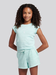Girls Script Graphic T-Shirt & Sweat Short Set in Blue Light