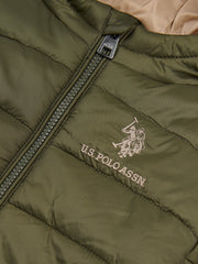 Boys Hooded Quilted Jacket with Peak in Forest Night