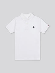 Boys Double Horsemen Polo Shirt in White / Dark Sapphire Navy DHM